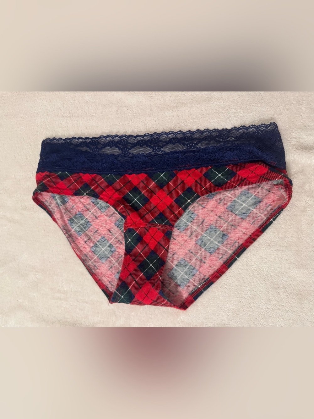 PINK Victoria’s Secret Plaid Lace Panties Sz Small low rise hip hugger